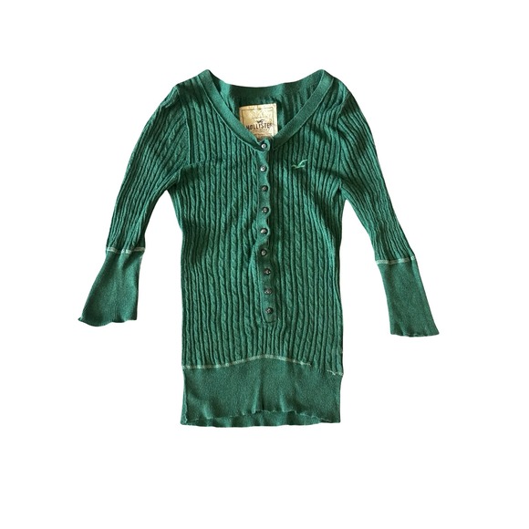 Hollister Sweaters - Vintage Y2K Hollister Green Cable Knit
Henley Top M